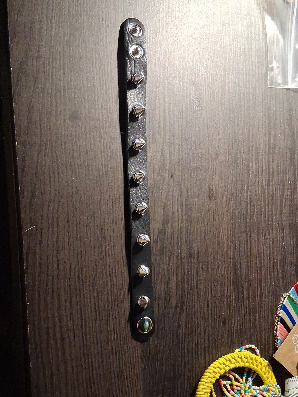 Source Unknown Black Leather Stud Bracelet with Silver Spikes